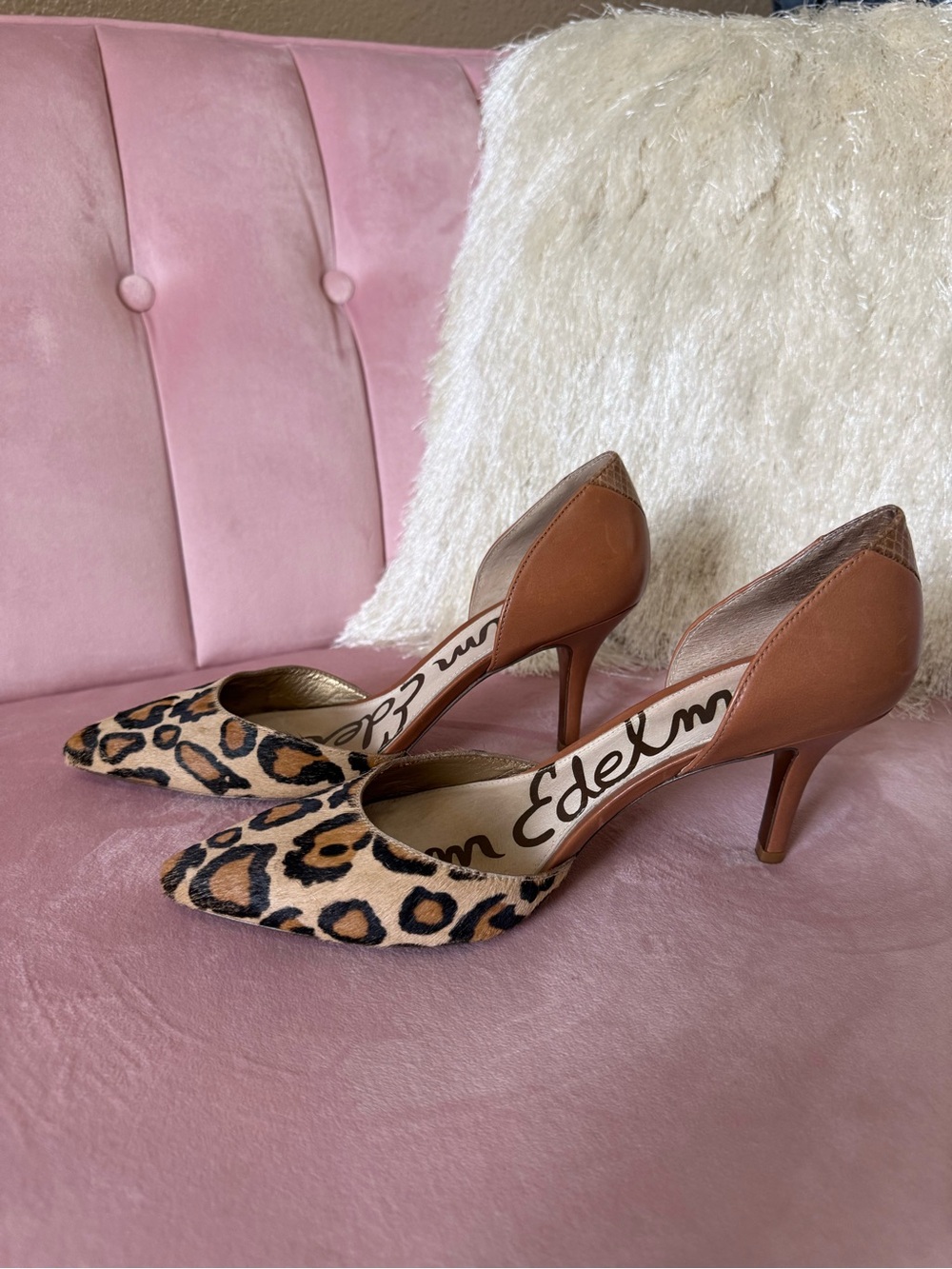 Sam Edelman Leopard Calf Hair and Brown Leather D'Orsay Pointed-Toe Heels Size 8 - Picture 6 of 12